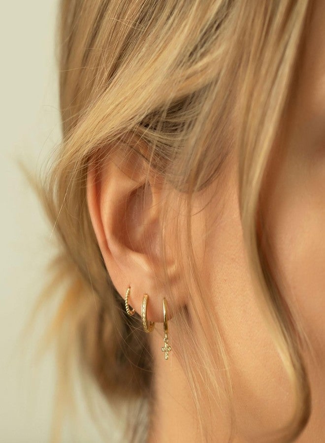 Ewrkbrㅤ Cross Earrings for Women, 14k Gold Plated Small Huggie Hoop Earrings for Women Trendy Cute Hypoallergenic Cross Drop Dangle Earring Fashion Jewelry Baptism Gifts - Image 2